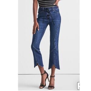 Lucky Brand Lace Up Bridgette Cropped Jeans Sz 2  Blue Boho Western